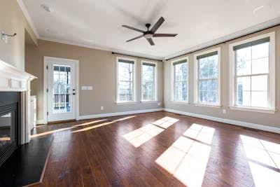 Finished tile floor in living room